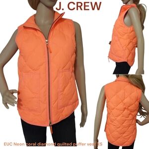 J. Crew neon coral diamond quilted down duvet puffer vest  jacket women's xs